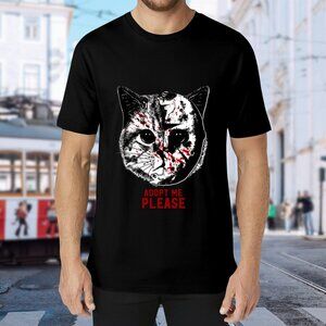 Brand New Black 'Adopt Me Please' Cat Graphic Tee